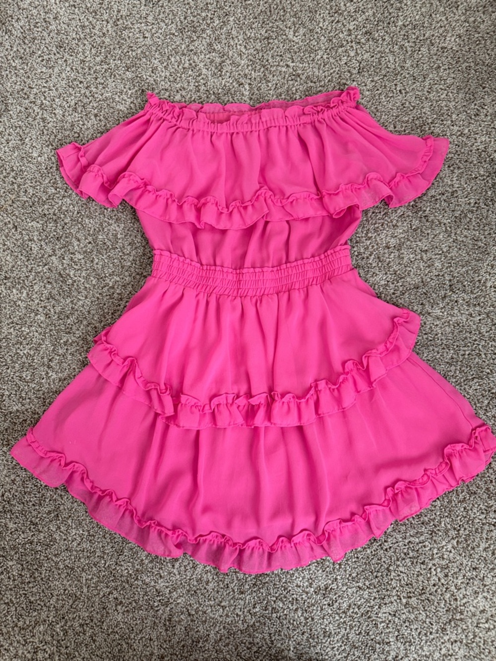 Off-Shoulder Ruffle Mini Dress - Bright Pink